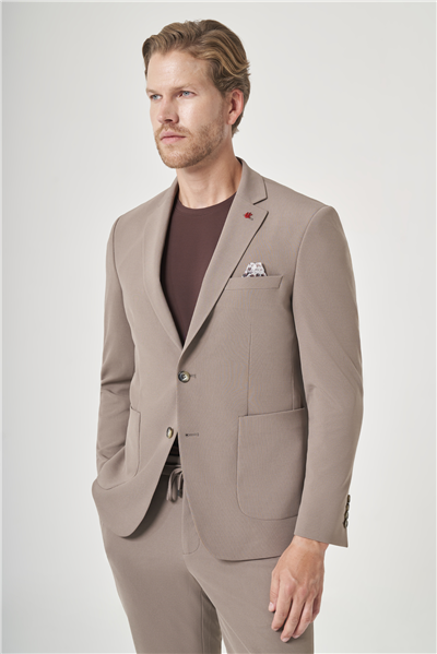 Kahverengi Mono Yaka 6 Drop Slim Fit Beli Lastikli Takım Elbise 1001260194