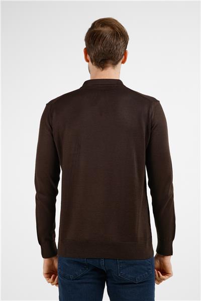 Kahverengi Polo Yaka Cepsiz Comfort Fit Classic Pamuklu Triko Kazak 1012255155