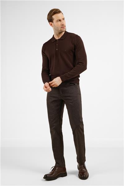 Kahverengi Polo Yaka Cepsiz Comfort Fit Classic Pamuklu Triko Kazak 1012255307
