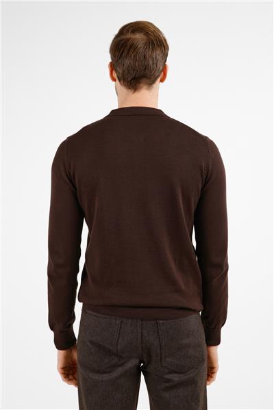 Kahverengi Polo Yaka Cepsiz Comfort Fit Classic Pamuklu Triko Kazak 1012255307