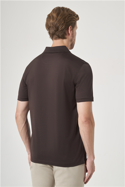 Kahverengi Polo Yaka Kısa Kol Cepli Comfort Fit %100 Pamuk Tişört 1011260163