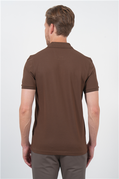 Kahverengi Polo Yaka Kısa Kol Cepli Comfort Fit Pamuklu Tişört 1011260155