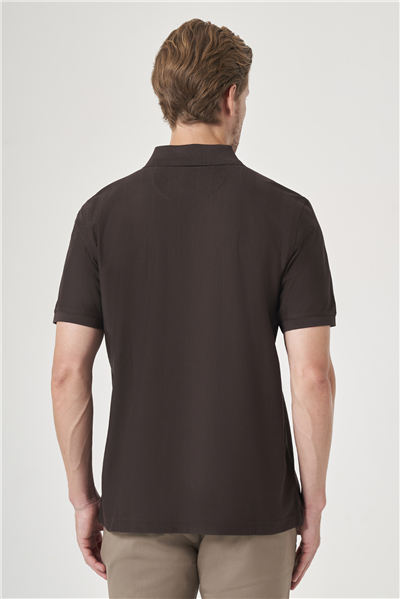 Kahverengi Polo Yaka Kısa Kol Cepsiz Comfort Fit %100 Pamuk Tişört 1011260162