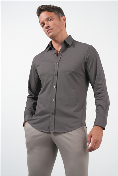 Kahverengi Tulum Yaka Uzun Kol Cepsiz Örme Slim Fit Pamuklu Gömlek 1004260208