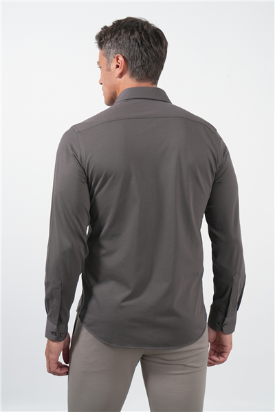 Kahverengi Tulum Yaka Uzun Kol Cepsiz Örme Slim Fit Pamuklu Gömlek 1004260208
