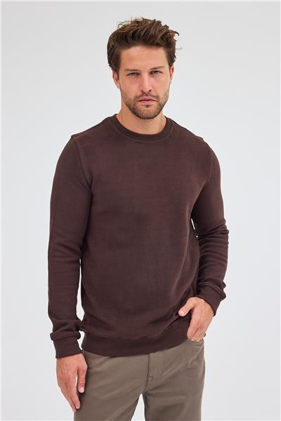Kahverengi Uzun Kol Bisiklet Yaka Düz Pamuklu Comfort Fit Sweatshirt 1013255150