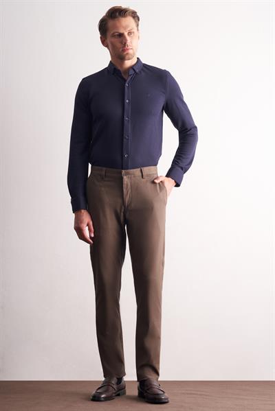 Kahverengi Yan Cep Düz Paça Pamuklu Comfort Fit Chino Casual Pantolon 1003255167