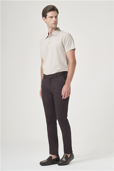 Kahverengi Yan Cep Slim Fit Casual Pamuklu Chino Pantolon 1003260178