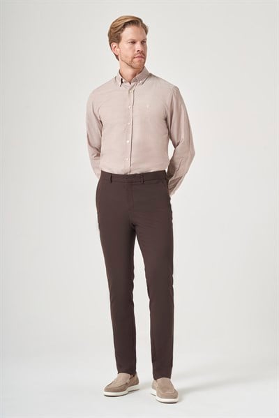 Kahverengi Yan Cep Slim Fit Esnek Chino Pantolon 1003260154