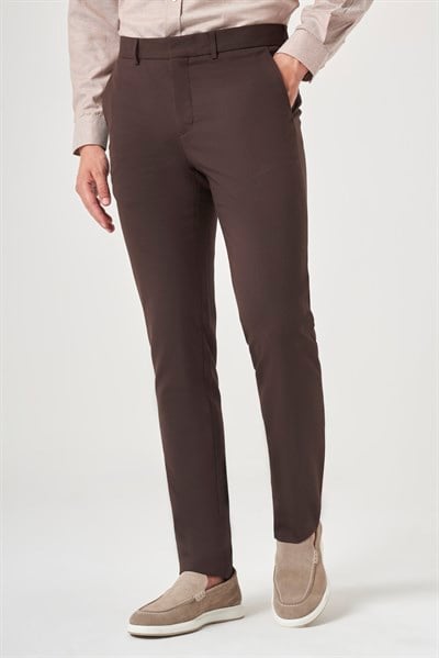 Kahverengi Yan Cep Slim Fit Esnek Chino Pantolon 1003260154
