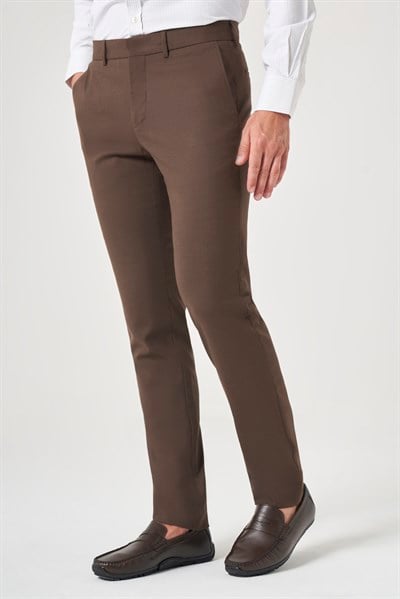 Kahverengi Yan Cep Slim Fit Esnek Chino Pantolon 1003260154