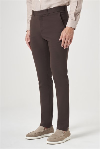 Kahverengi Yan Cep Slim Fit Esnek Chino Pantolon 1003260154