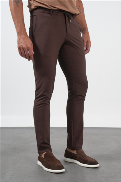 Kahverengi Yan Cep Slim Fit Esnek Jogger Pantolon 1003260179