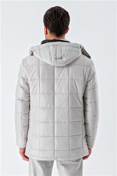 Taş Rengi Kapüşonlu Kapitoneli Astar Comfort Fit Rahat Kesim Klasik Kaban 1008235155