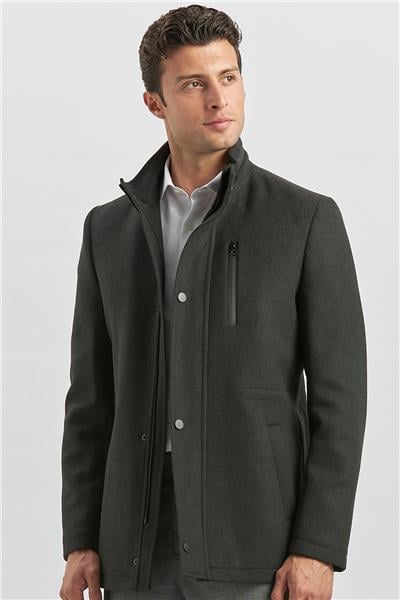 Koyu Antrasit Kaşe Dik Yaka Kapitoneli Astar Slim Fit Dar Kesim Klasik Kaban 1008245150