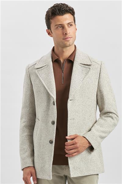 Açık Bej Kaşe Kırlangıç Yaka Desenli Astarlı Slim Fit Dar Kesim Klasik Mont 1007245150