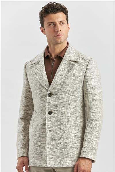 Açık Bej Kaşe Kırlangıç Yaka Desenli Astarlı Slim Fit Dar Kesim Klasik Mont 1007245150