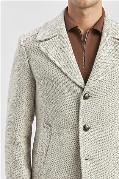 Açık Bej Kaşe Kırlangıç Yaka Desenli Astarlı Slim Fit Dar Kesim Klasik Mont 1007245150