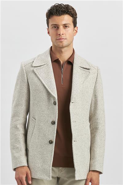 Açık Bej Kaşe Kırlangıç Yaka Desenli Astarlı Slim Fit Dar Kesim Klasik Mont 1007245150