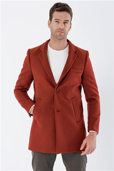 Kırmızı Kaşe Mono Yaka Kapitoneli Astar Slim Fit Dar Kesim Klasik Kaban 1008235171