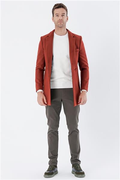 Kırmızı Kaşe Mono Yaka Kapitoneli Astar Slim Fit Dar Kesim Klasik Kaban 1008235171