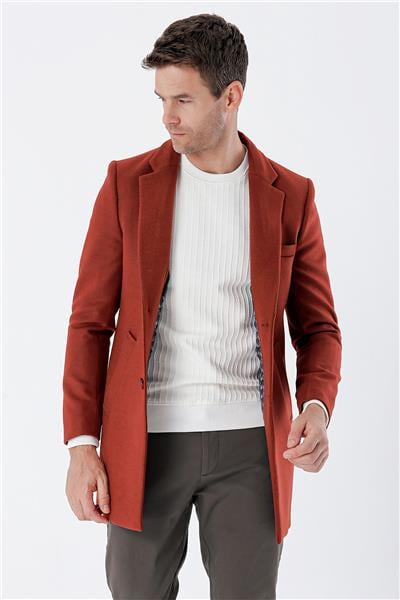 Kırmızı Kaşe Mono Yaka Kapitoneli Astar Slim Fit Dar Kesim Klasik Kaban 1008235171