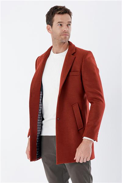 Kırmızı Kaşe Mono Yaka Kapitoneli Astar Slim Fit Dar Kesim Klasik Kaban 1008235171