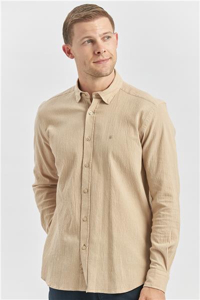 Kayısı Uzun Kollu Gofreli Biyeli %100 Pamuk Casual Slim Fit Dar Kesim Gömlek 1004240247