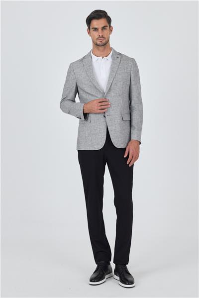 Kazayağı Desen Bez Ayağı Mono Yaka Yarım Astar Keten Karışımlı 6 Drop Slim Fit Ceket 1002250102