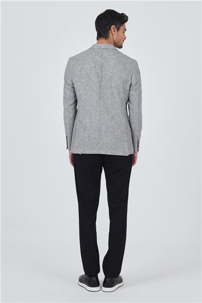 Kazayağı Desen Bez Ayağı Mono Yaka Yarım Astar Keten Karışımlı 6 Drop Slim Fit Ceket 1002250102