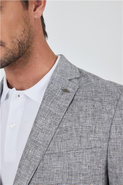 Kazayağı Desen Bez Ayağı Mono Yaka Yarım Astar Keten Karışımlı 6 Drop Slim Fit Ceket 1002250102