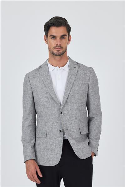 Kazayağı Desen Bez Ayağı Mono Yaka Yarım Astar Keten Karışımlı 6 Drop Slim Fit Ceket 1002250102