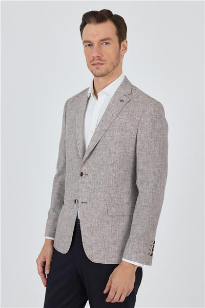Kazayağı Desen Bez Ayağı Mono Yaka Yarım Astar Keten Karışımlı 6 Drop Slim Fit Ceket 1002250102