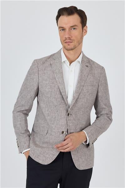 Kazayağı Desen Bez Ayağı Mono Yaka Yarım Astar Keten Karışımlı 6 Drop Slim Fit Ceket 1002250102
