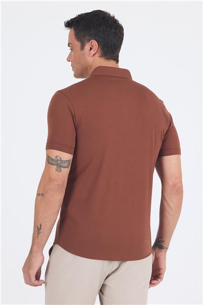 Kırmızı italyan Düğmeli Yaka Kısa Kol Cepsiz Slim Fit Gömlek 1004250255