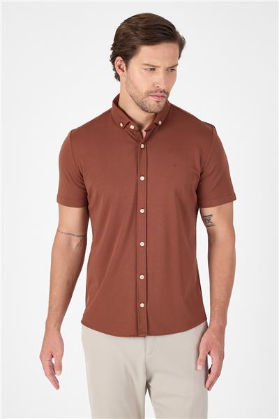 Kırmızı Kısa Kol Düğmeli Yaka Cepsiz Performans Ürün Slim Fit  Gömlek 1004250256