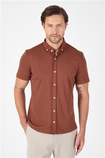 Kırmızı Kısa Kol Düğmeli Yaka Cepsiz Performans Ürün Slim Fit  Gömlek 1004250256