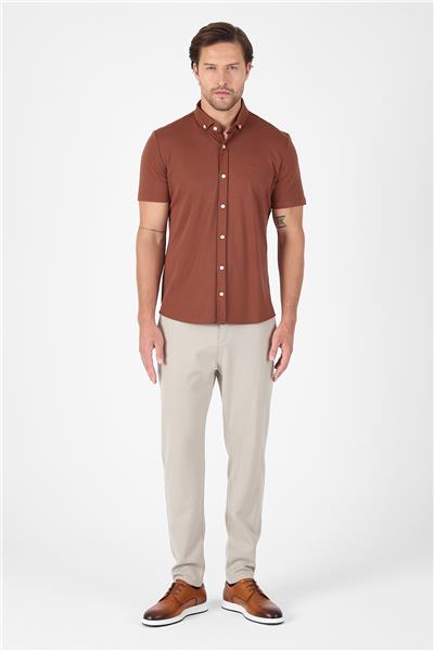 Kırmızı Kısa Kol Düğmeli Yaka Cepsiz Performans Ürün Slim Fit  Gömlek 1004250256