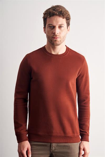 Kiremit Uzun Kol Bisiklet Yaka Düz Pamuklu Comfort Fit Sweatshirt 1013255150