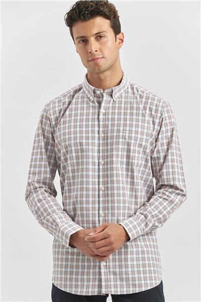 Kiremit Uzun Kol Ekose Desen Bez Ayağı Smart Düğmeli Yaka Classic Comfort Fit Gömlek 1004240253