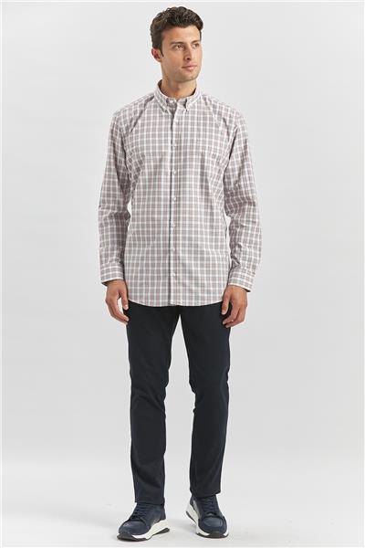 Kiremit Uzun Kol Ekose Desen Bez Ayağı Smart Düğmeli Yaka Classic Comfort Fit Gömlek 1004240253