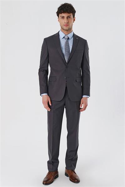 Açık Antrasit Kırlangıç Yaka Astarlı 6 Drop Comfort Fit Rahat Kesim Klasik Takım 1001230153