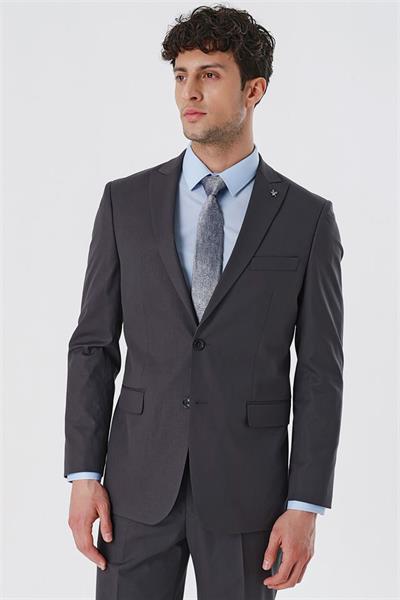 Açık Antrasit Kırlangıç Yaka Astarlı 6 Drop Comfort Fit Rahat Kesim Klasik Takım 1001230153