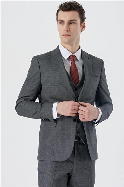 Koyu Antrasit Kırlangıç Yaka Çift Yırtmaç Yelekli 6 Drop Slim Klasik Takım Elbise 1001235177