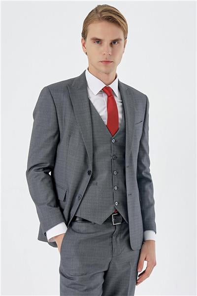 Füme Kırlangıç Yaka Yelekli 6 Drop Slim Fit Tam Astar Takım Elbise 1001235177