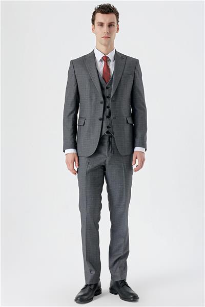 Koyu Antrasit Kırlangıç Yaka Çift Yırtmaç Yelekli 6 Drop Slim Klasik Takım Elbise 1001235177