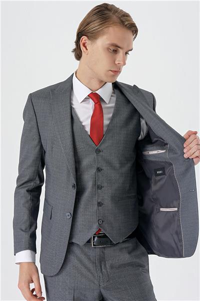 Füme Kırlangıç Yaka Yelekli 6 Drop Slim Fit Tam Astar Takım Elbise 1001235177