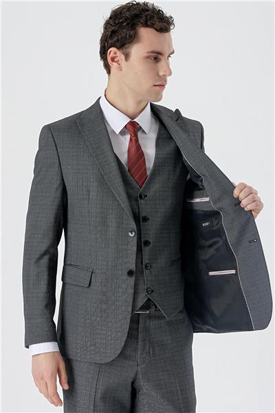 Koyu Antrasit Kırlangıç Yaka Çift Yırtmaç Yelekli 6 Drop Slim Klasik Takım Elbise 1001235177