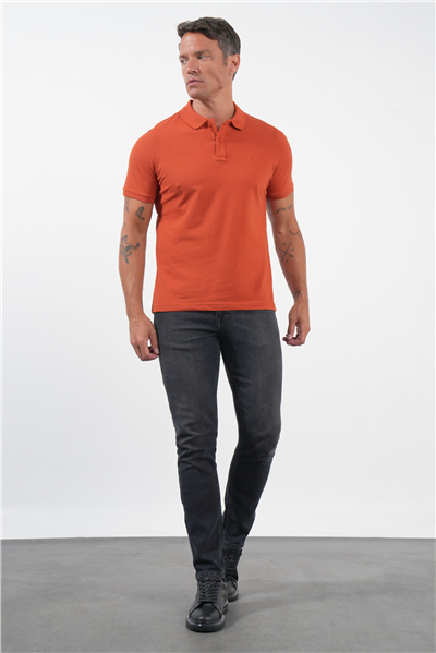 Kırmızı Polo Yaka Pike Kısa Kol Slim Fit Pamuklu Tişört 1011260170