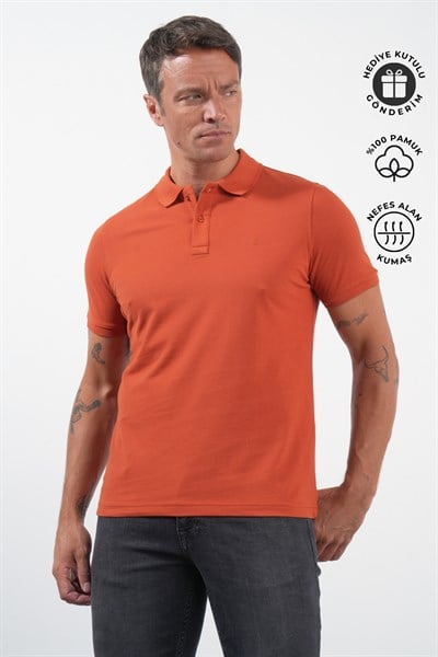 Kırmızı Polo Yaka Pike Kısa Kol Slim Fit Pamuklu Tişört 1011260170